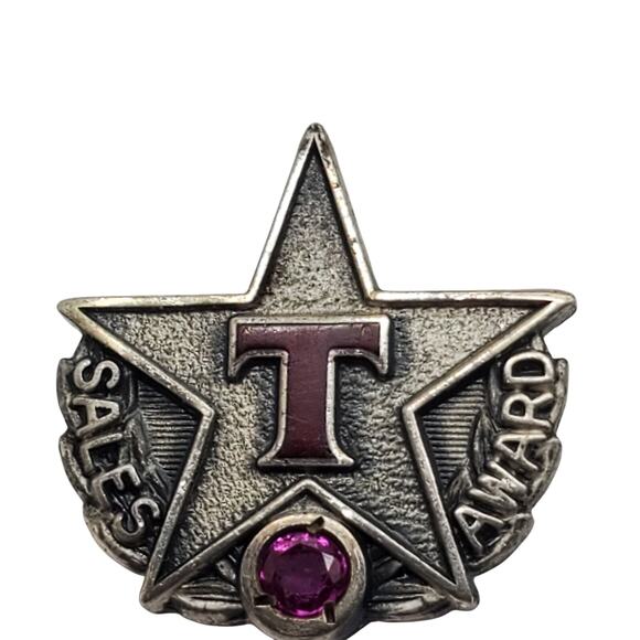 Sterling Silver Star Texaco Pin Employee Sales Award Ruby Enameled Lapel Brooch - Picture 8 of 8